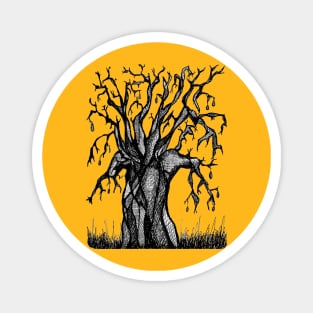 Yellow Baobab Artistic Line Drawing Magnet